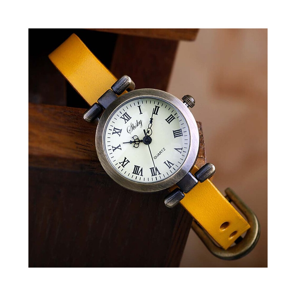 (Jaune) Shsby Nouvelle Mode Vente Chaude Montre En Cuir Pour Femme ROMA Montre Vintage Montres Pour Femmes Horloges
