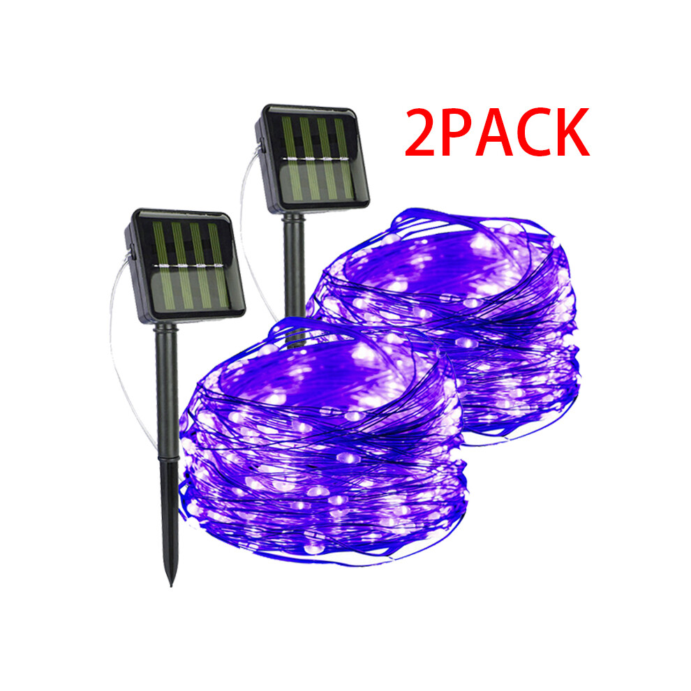 Guirlande lumineuse solaire à LED (10 m, 100 LED, 2 pièces, violet), étanche, pour extérieur, fête de Noël, jardin,