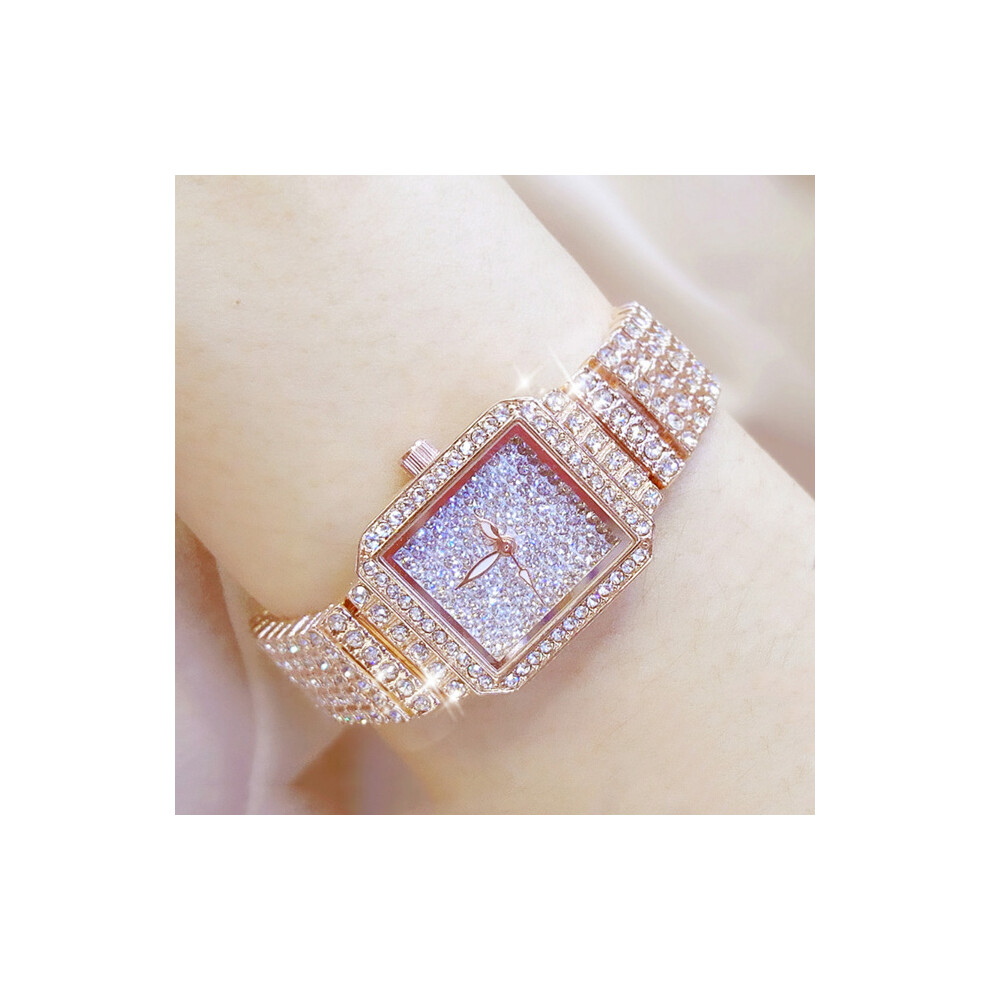 (0510 Or Rose) Montre Femme BS Marques de Luxe Célèbres Montres-bracelets pour Femmes Diamant Petite Montre-bracelet
