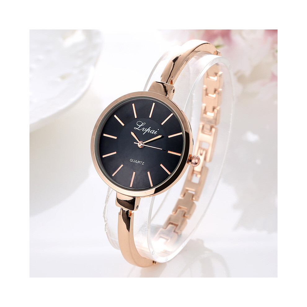 (Rose Noir) Relogio Femmes Montres-bracelets De Luxe De Mode En Acier Inoxydable Montre À Quartz Simple Dames