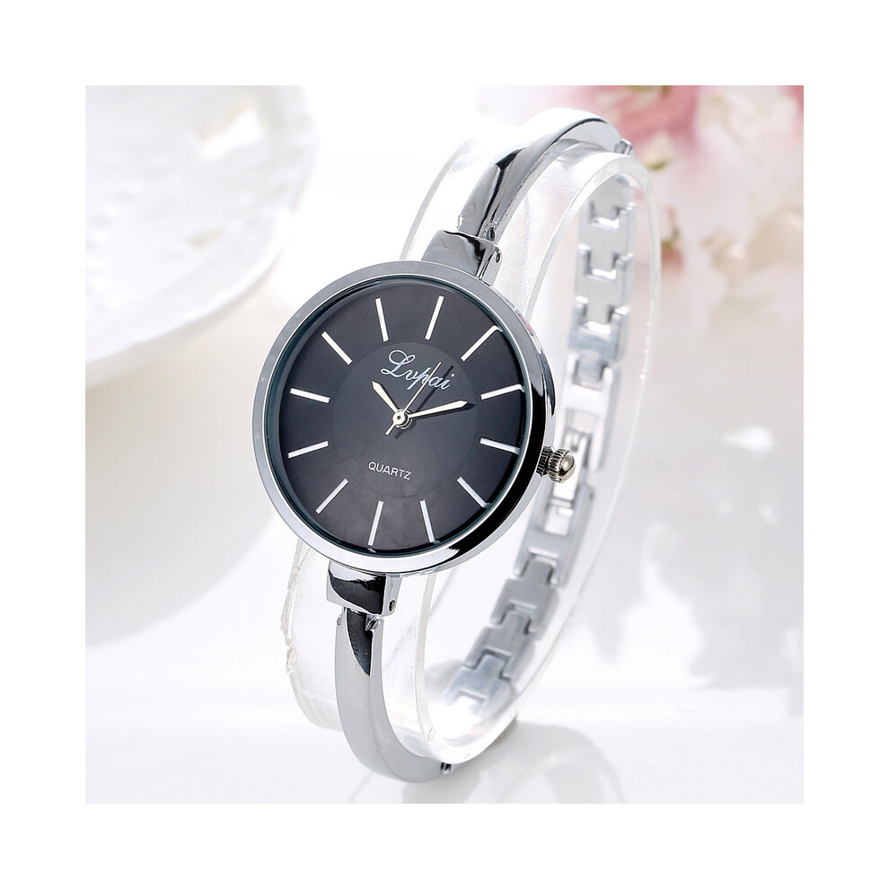 (Argent Noir) Relogio Femmes Montres-bracelets De Luxe De Mode En Acier Inoxydable Montre À Quartz Simple Dames