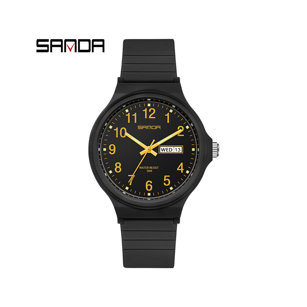 Montre à quartz de marque Calenda (or noir) - Style minimaliste - Montre-bracelet pour femme - Simple - Noir et