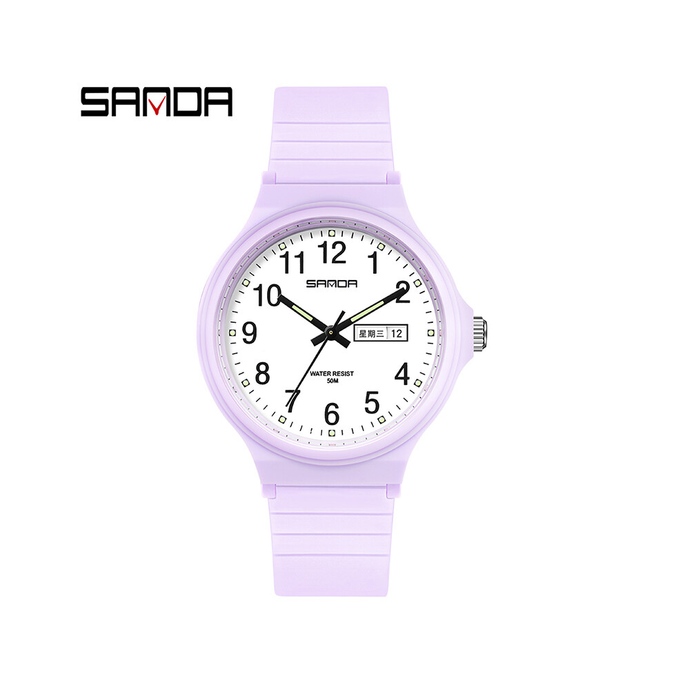 (Violet clair) Montre à quartz de marque de mode Calenda Style minimaliste Montre-bracelet pour femme Simple Noir