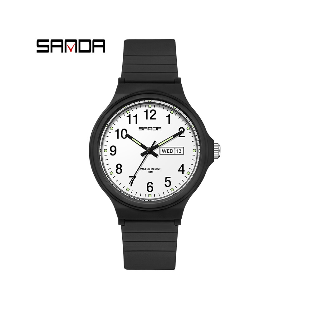 (Noir Blanc) Marque de mode Calenda Quartz Montre Style minimaliste Montre-bracelet pour femme Simple Noir et
