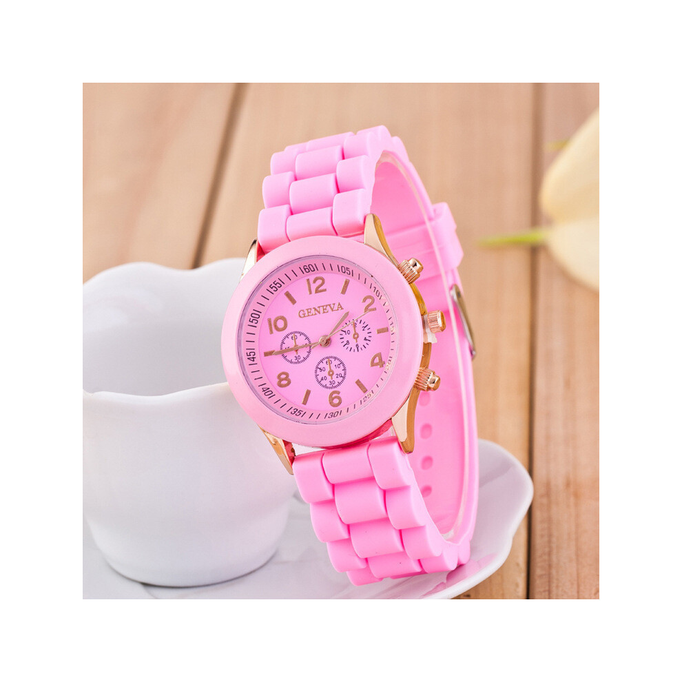 (Rose) Célèbre marque Genève montres de mode pour femmes hommes et femmes étudiant silicone montre-bracelet à