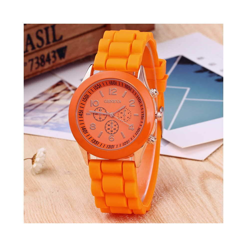 (Orange) Célèbre marque Genève montres de mode pour femmes hommes et femmes étudiant silicone montre-bracelet
