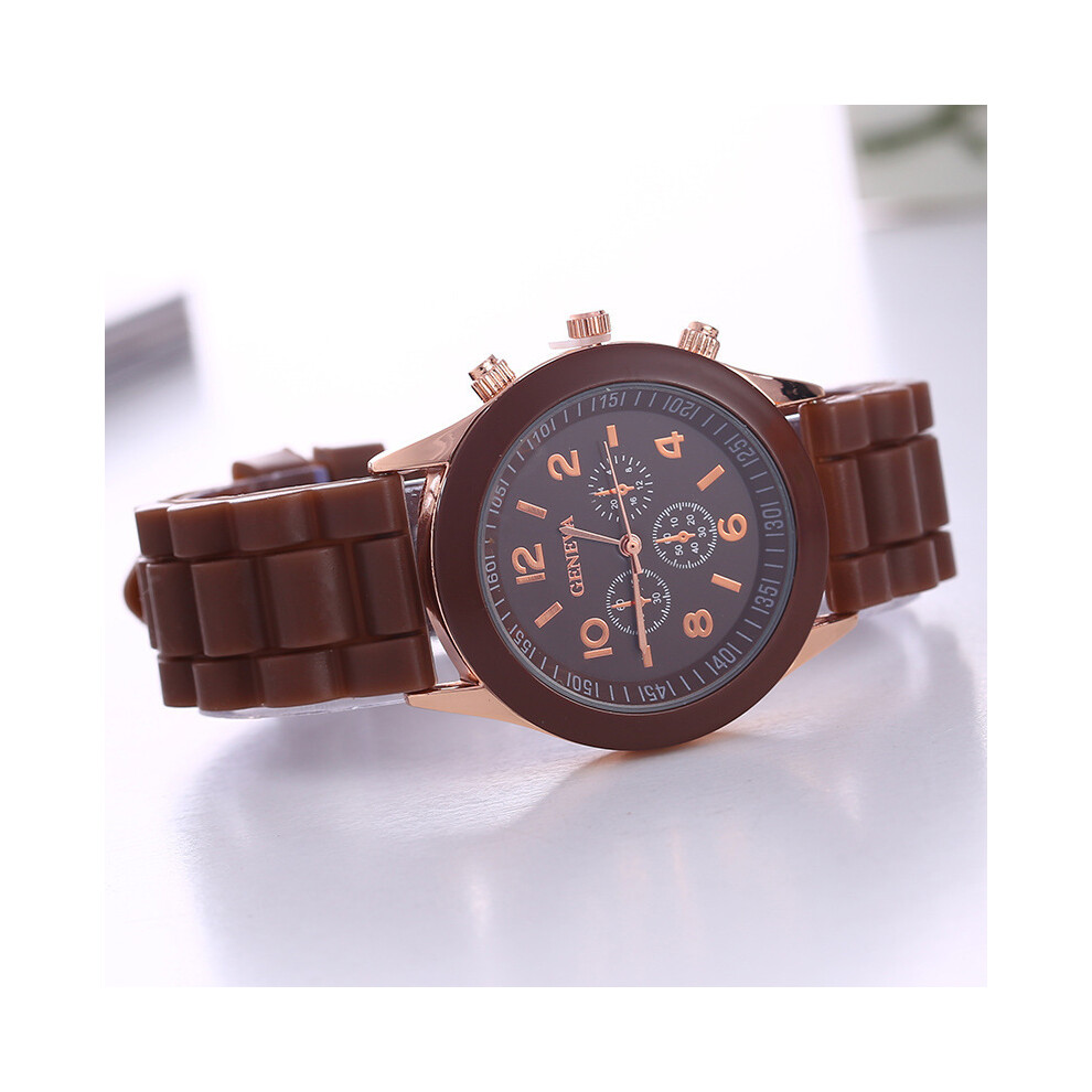 (Marron) Célèbre marque Genève montres de mode pour femmes hommes et femmes étudiant silicone montre-bracelet