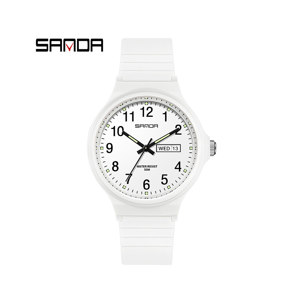 (Blanc) Montre à quartz de marque de mode Calenda montre-bracelet de style minimaliste pour femme montre-bracelet