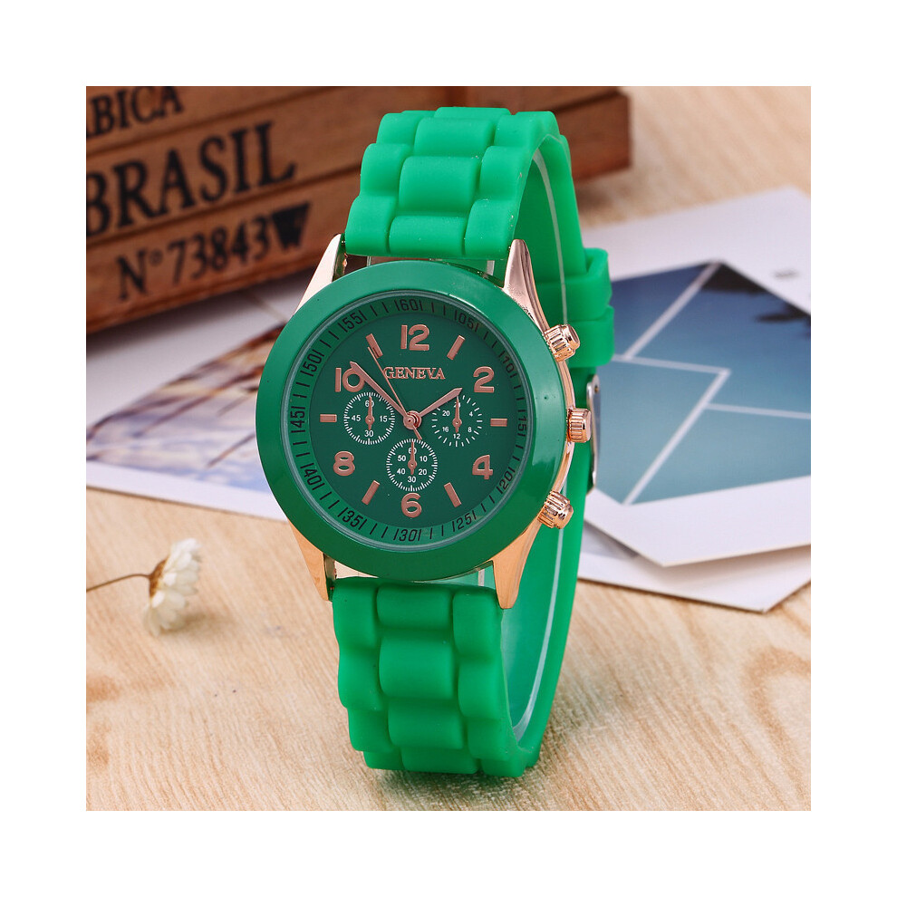 (Vert foncé) Montres de mode pour femmes de marque célèbre Geneva Montre-bracelet à quartz en silicone pour hommes