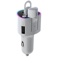 (Blanc) Casque sans fil TWS Lecteur MP3 de voiture Casque QC3.0 PD 36W USB C Chargeur de voiture à charge rapide