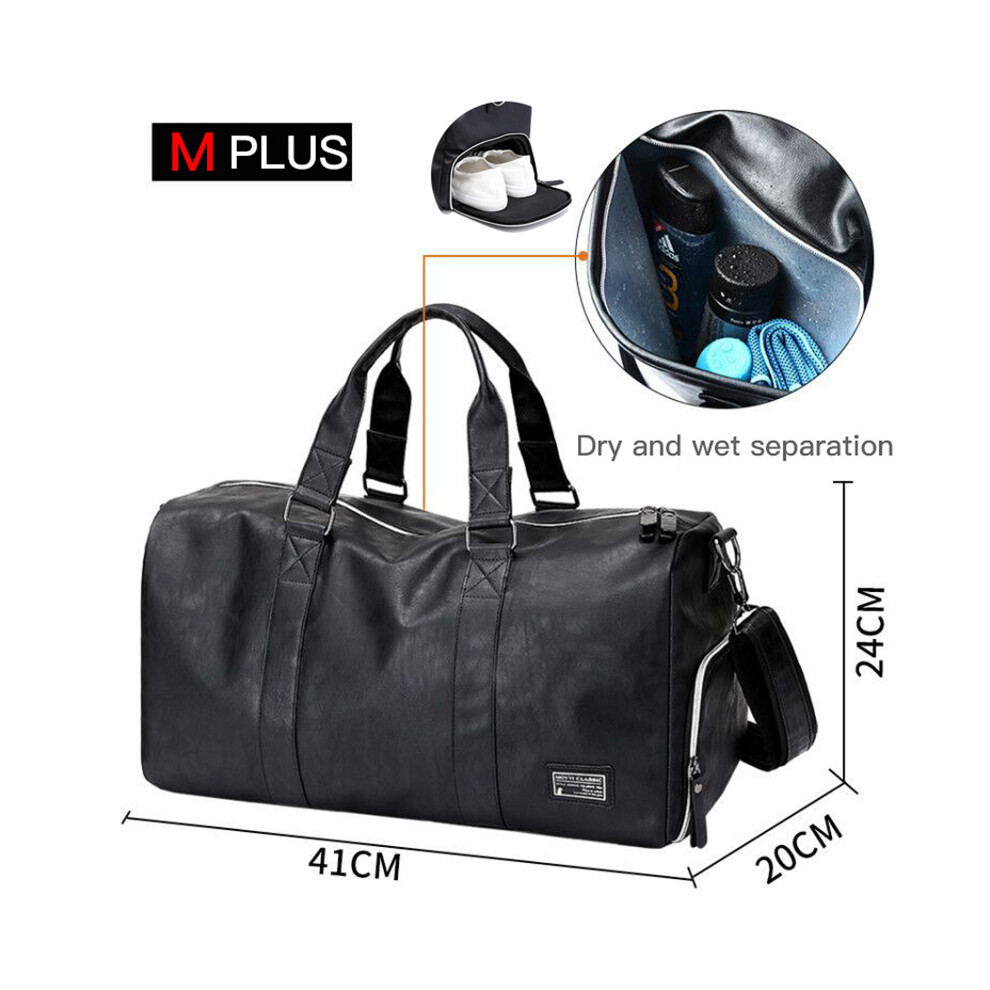 (Noir M plus) Valise en cuir pour homme, grand sac de sport indépendant, rangement pour chaussures, grand sac