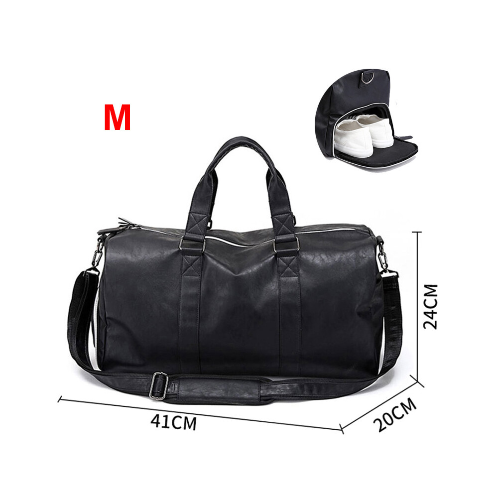 (Noir M) Valise en cuir pour homme, grand sac de sport indépendant, rangement pour chaussures, grand sac de fitness,