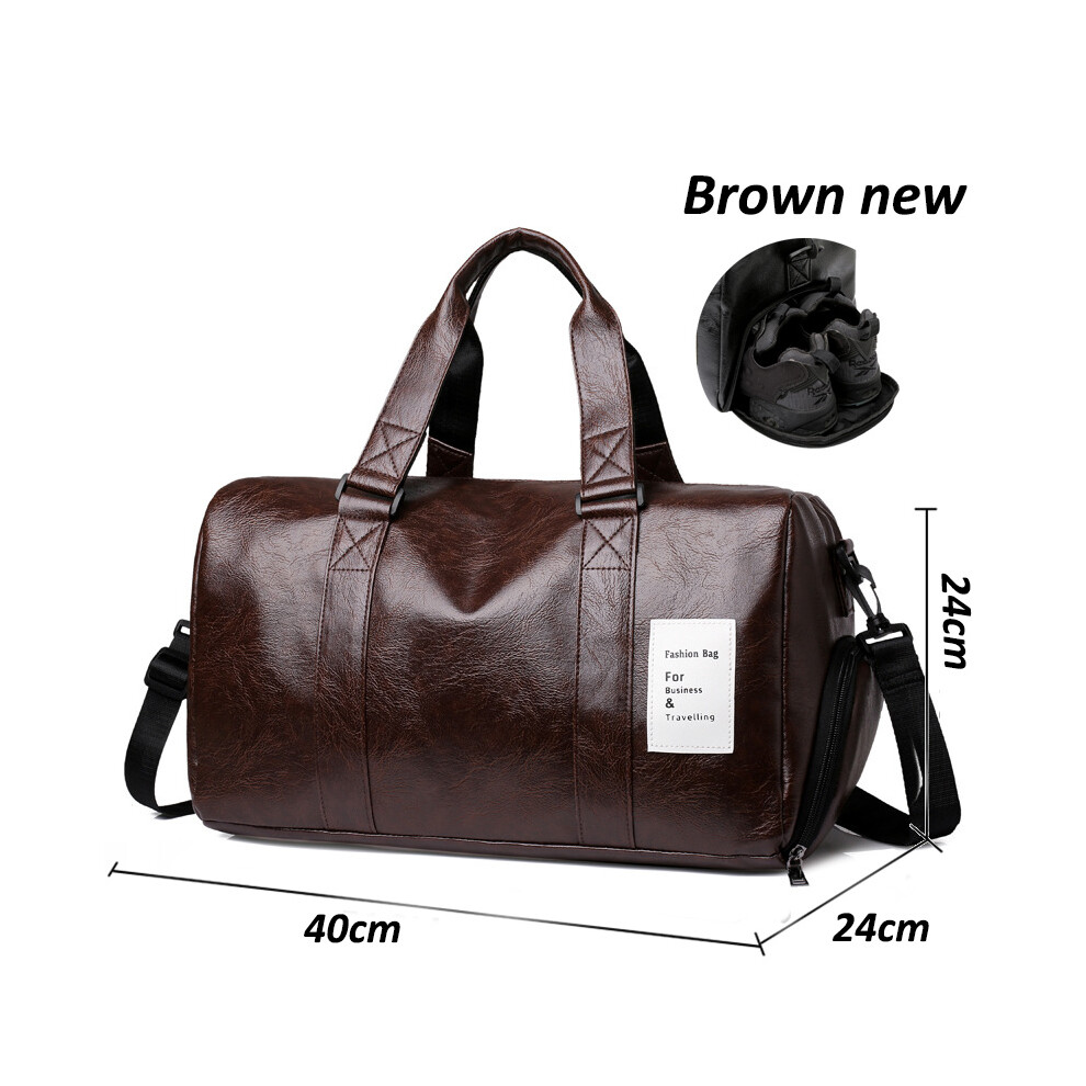 (Marron Neuf) Valise en cuir pour homme, grand sac de sport indépendant, rangement pour chaussures, grand sac