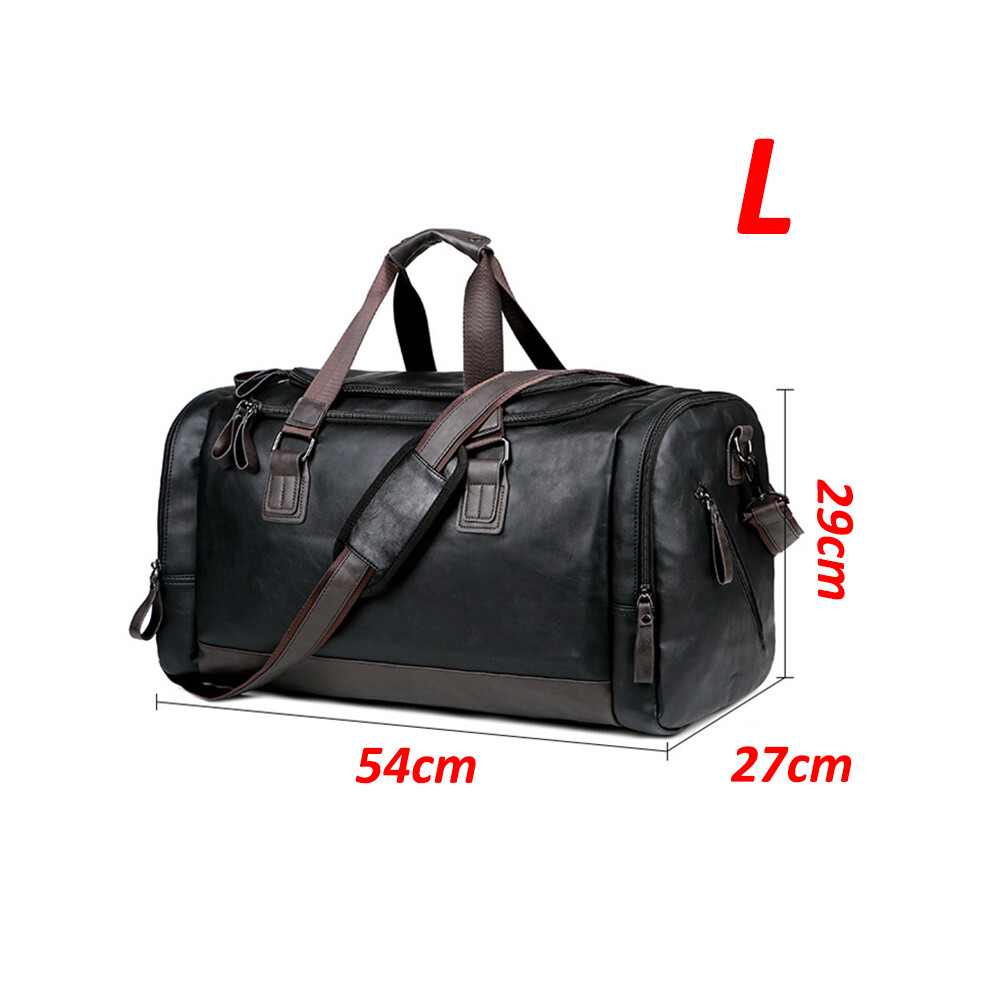 (Noir L AB) Valise en cuir pour homme, grand sac de sport indépendant, rangement pour chaussures, grand sac de