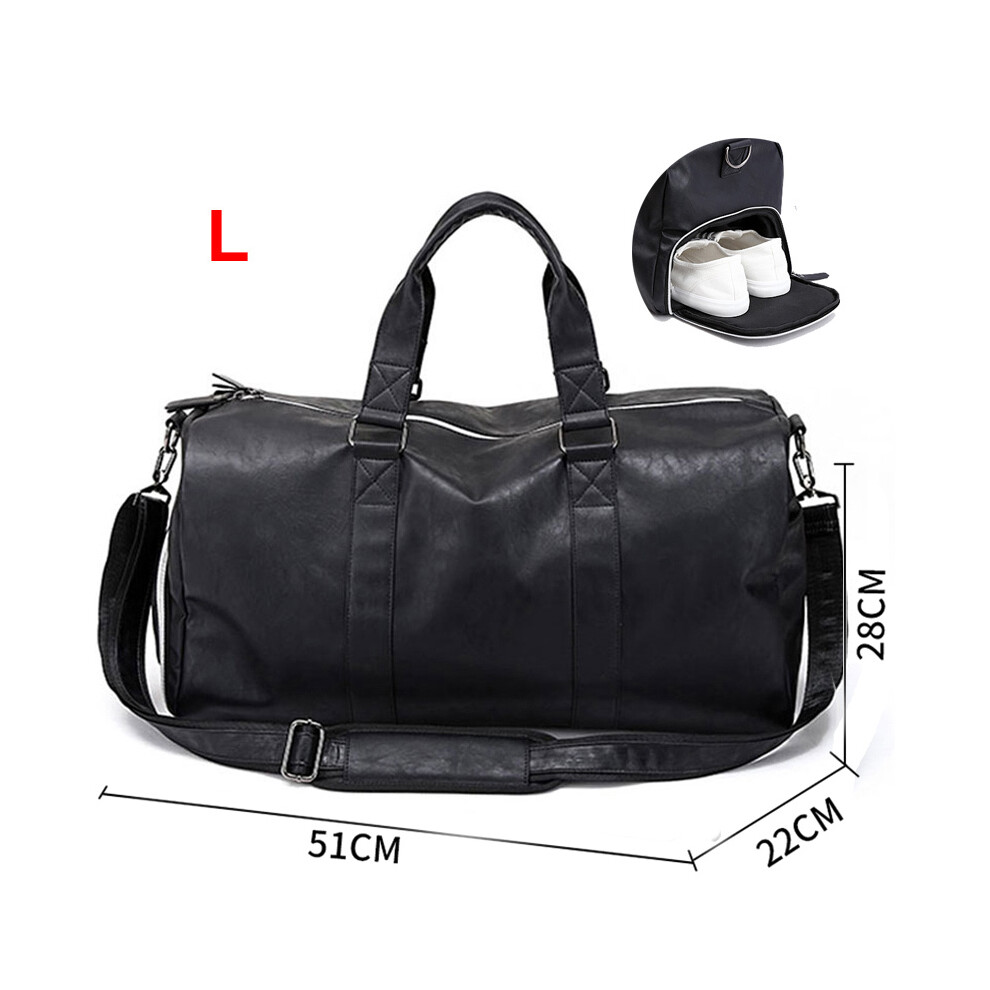 (Noir L) Valise en cuir pour homme, grand sac de sport indépendant, rangement pour chaussures, grand sac de fitness,