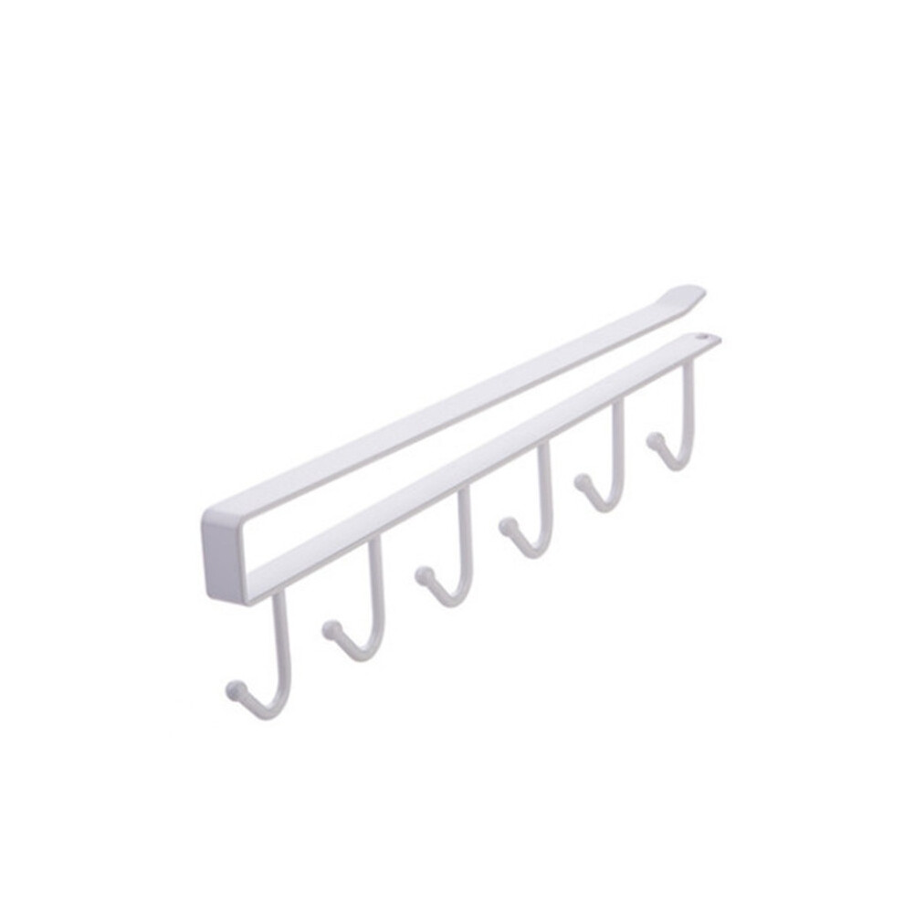 (BLANC) Étagère de rangement en fer à 6 crochets pour armoire, placard, étagères en métal sous les étagères, porte-tasses,