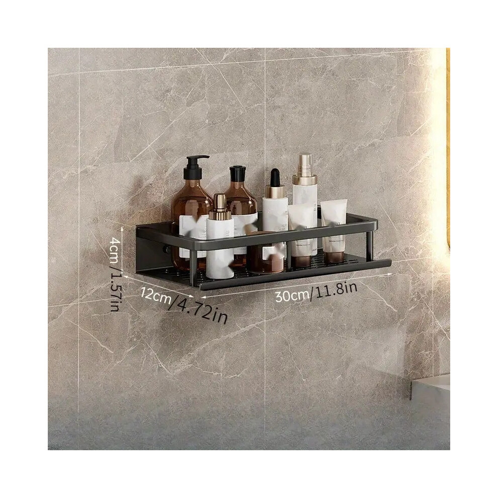 (30cm noir simple) Support de rangement pour accessoires de salle de bain Étagère murale en aluminium pour accessoires