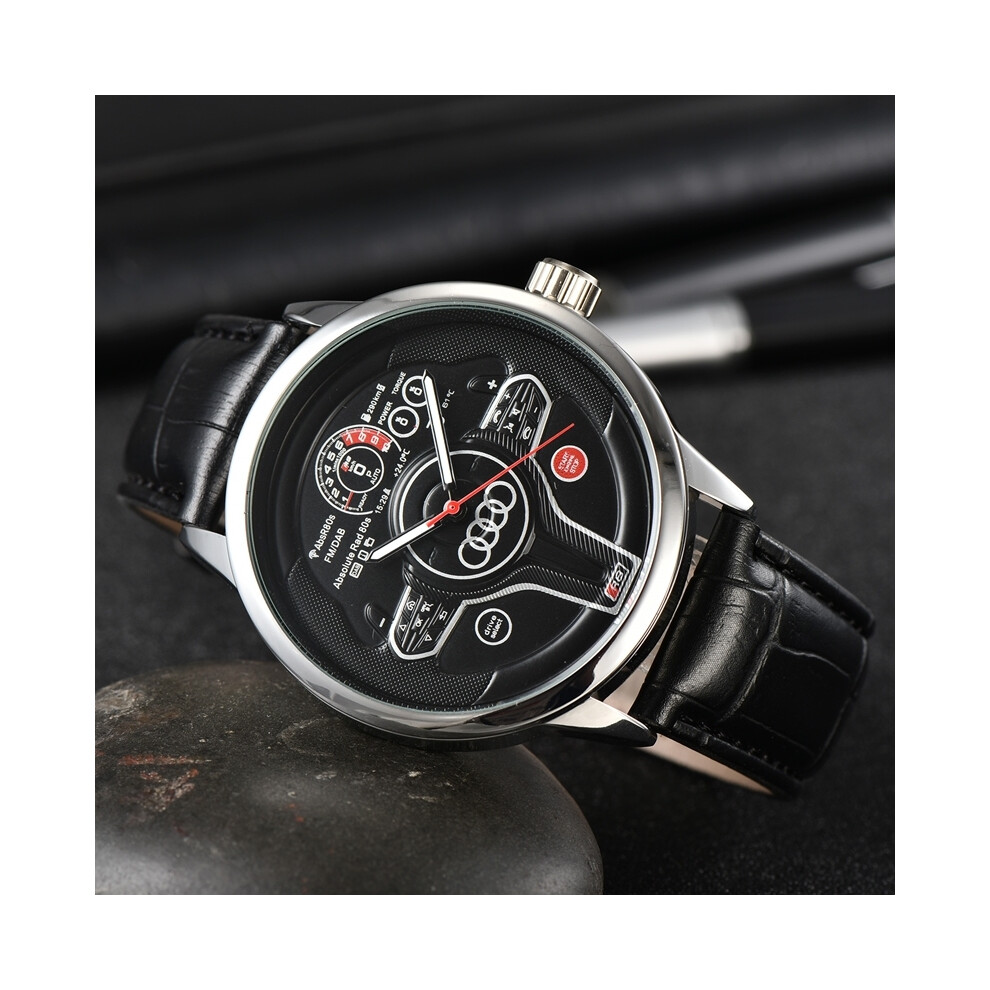 (3) Montre de sport de luxe 3D pour hommes, montre à quartz avec volant de voiture, pour les fans de voitures