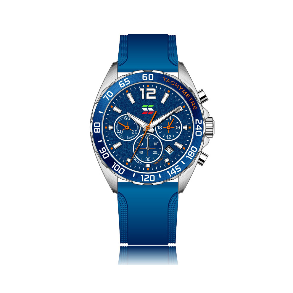 (Bleu) Montres chronographes tendance pour hommes, marque de luxe, bracelet en silicone, montre-bracelet de sport,