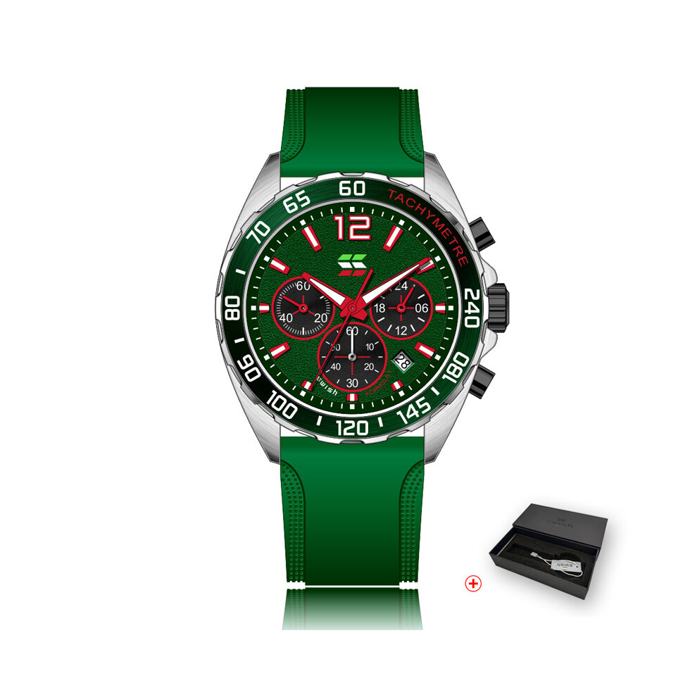 (Vert avec boîte) Montres chronographes tendance pour hommes, marque de luxe, bracelet en silicone, montre-bracelet