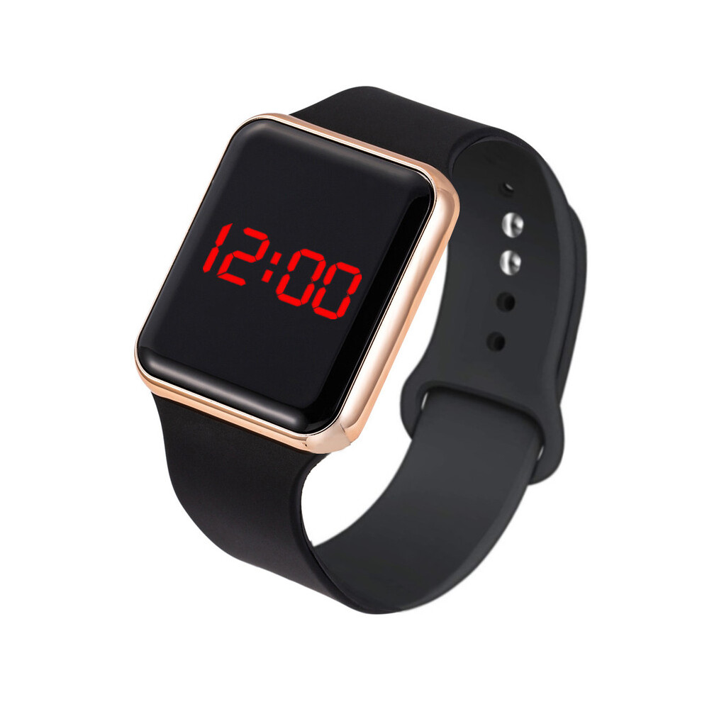 Montre numérique de sport pour femme (noir et or rose) 2024, montre électronique LED carrée à la mode pour homme