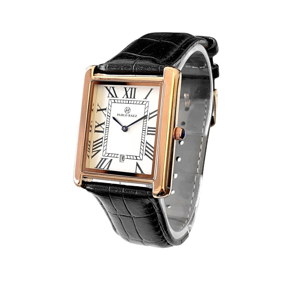 Montre de luxe en cuir pour amoureux (rose noir grand format) - Montre-bracelet carrée pour femme et homme - Cadeau