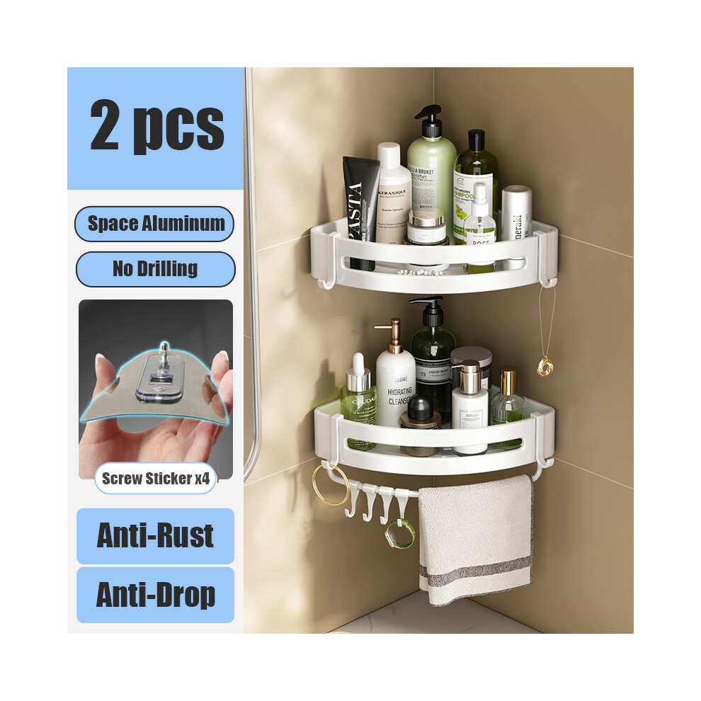 Étagère murale pour accessoires de salle de bain (2 barres triangulaires blanches) Étagères pour armoire de douche