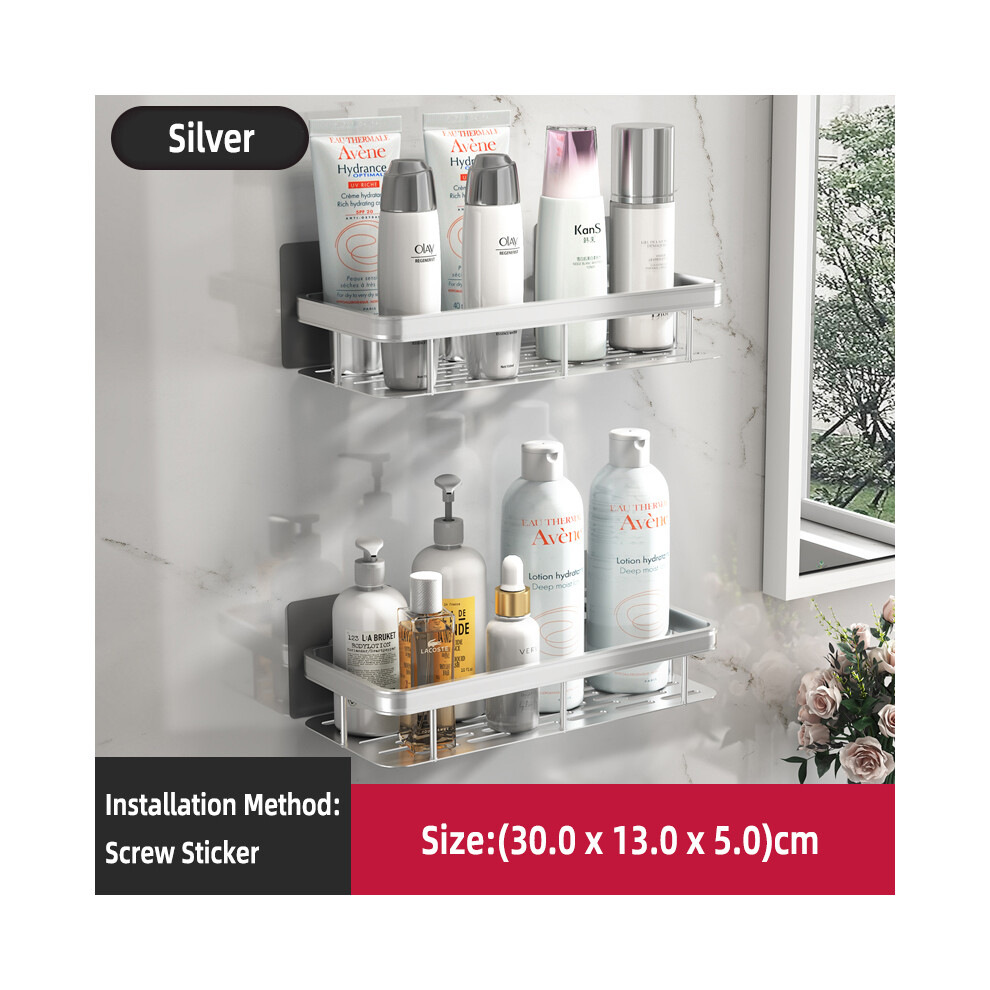 Étagère murale pour accessoires de salle de bain (argent 2 carrés) Étagère de rangement pour shampoing, étagère