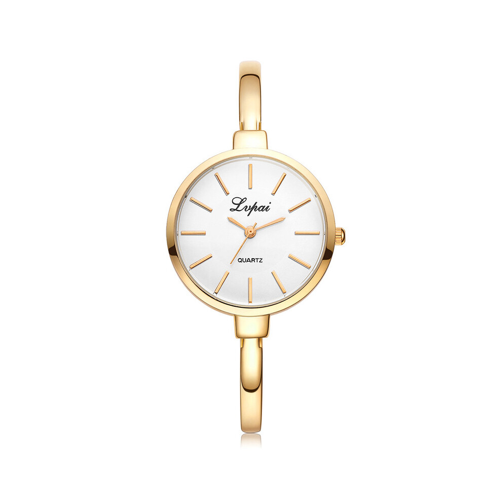 Montre-bracelet de luxe en métal pour femme (or et blanc), montre-bracelet à quartz pour femme, montre-bracelet