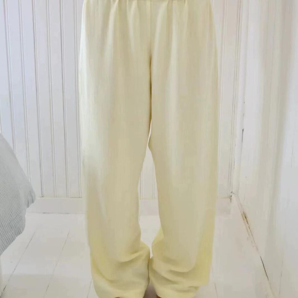 (yellow, S) 2024 Women's Striped Wide Leg Pants Casual Street INS Fashion Loose High Waist Pants