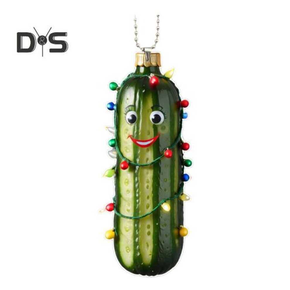 (as the picture, F) Christmas Pickle Hanging Ornaments Acrylic Xmas Tree Pendant 2d Flat Green Cucumber Decoration For Tree Window Door Car Decor