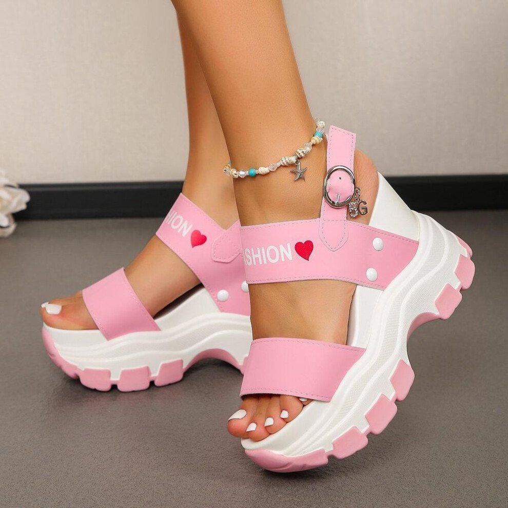 (pink, 42) Platform Sandals Women  New Summer Chunky High Heels Female Wedges Shoes for Women Fish Toe Red Sandalia Feminina