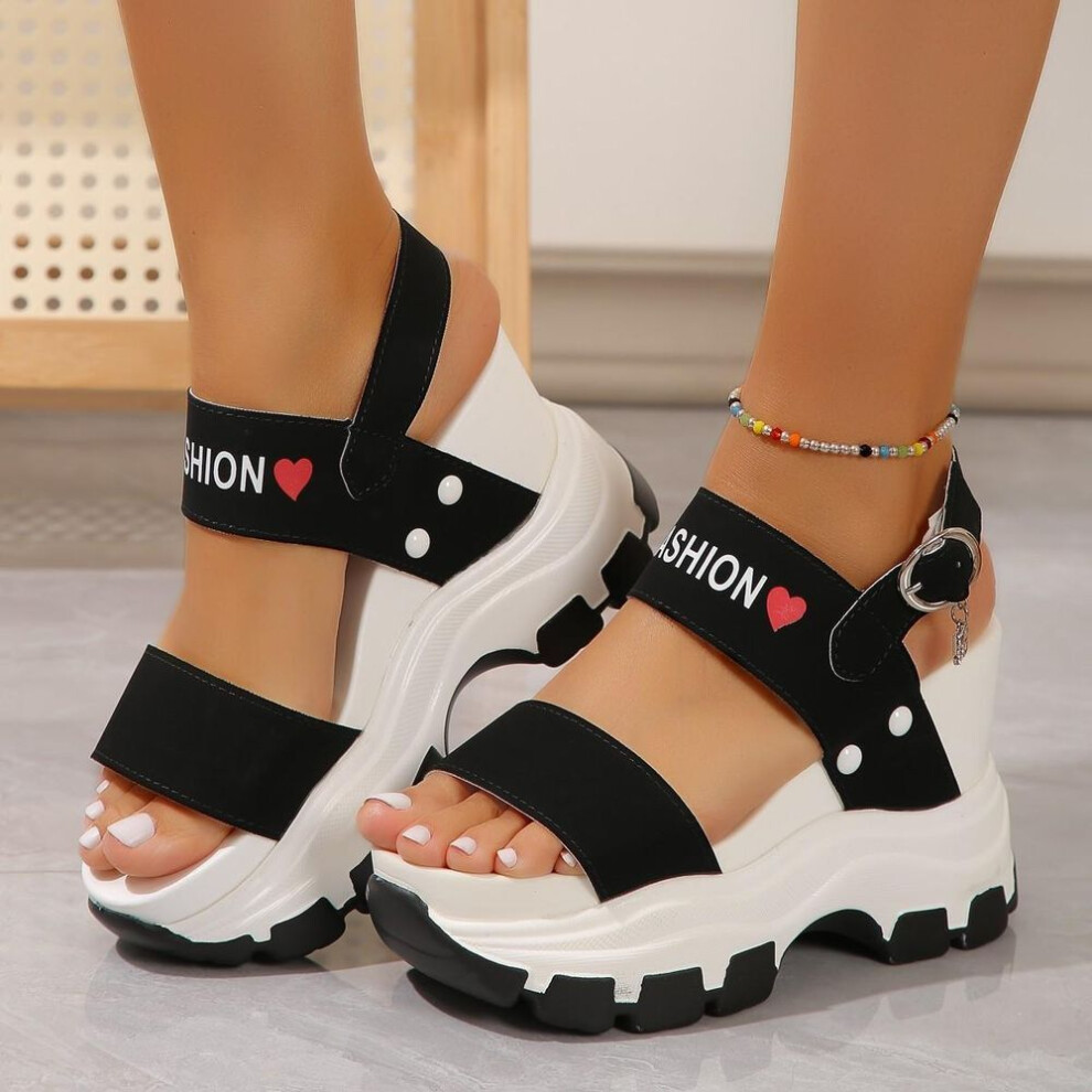 (black, 41) Platform Sandals Women  New Summer Chunky High Heels Female Wedges Shoes for Women Fish Toe Red Sandalia Feminina