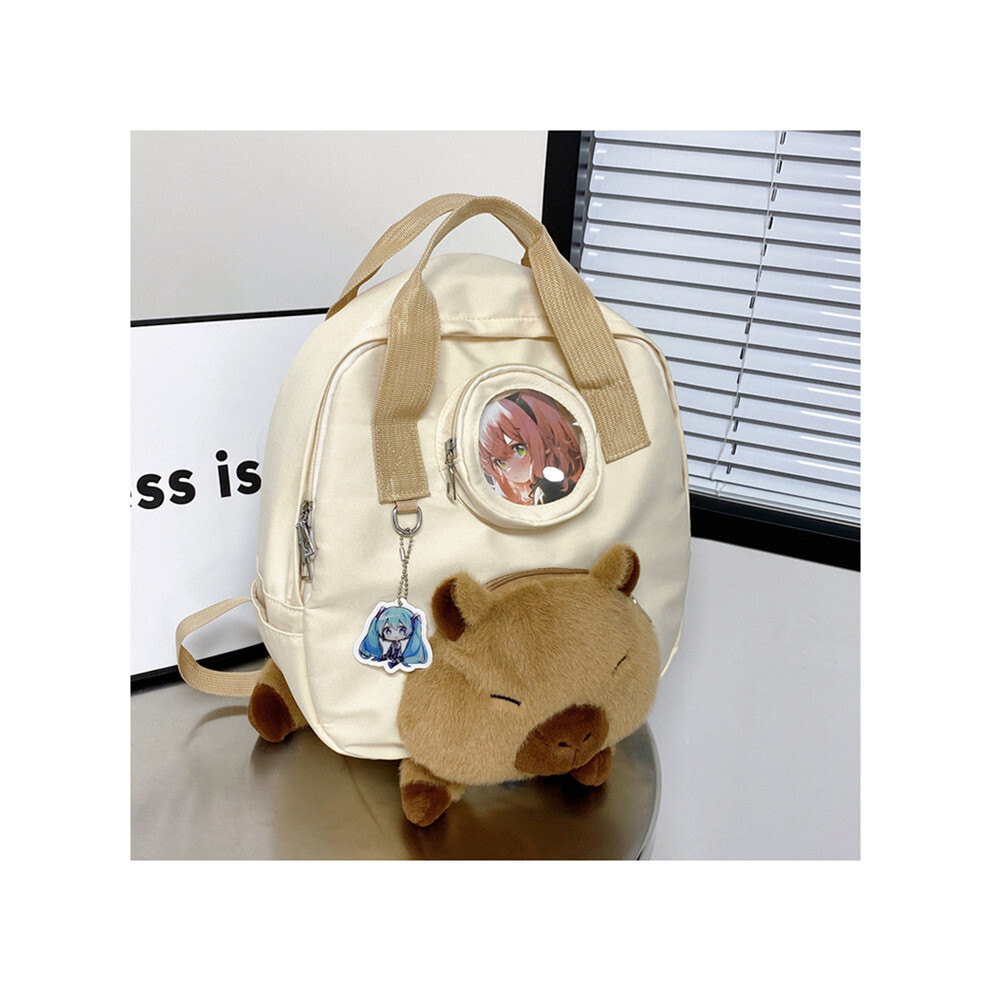(Beige) Nylon Capybara Cute Student Backpack Embroidered Multifunctional Storage Kids-image-OPC-PH9CQVW-NEW