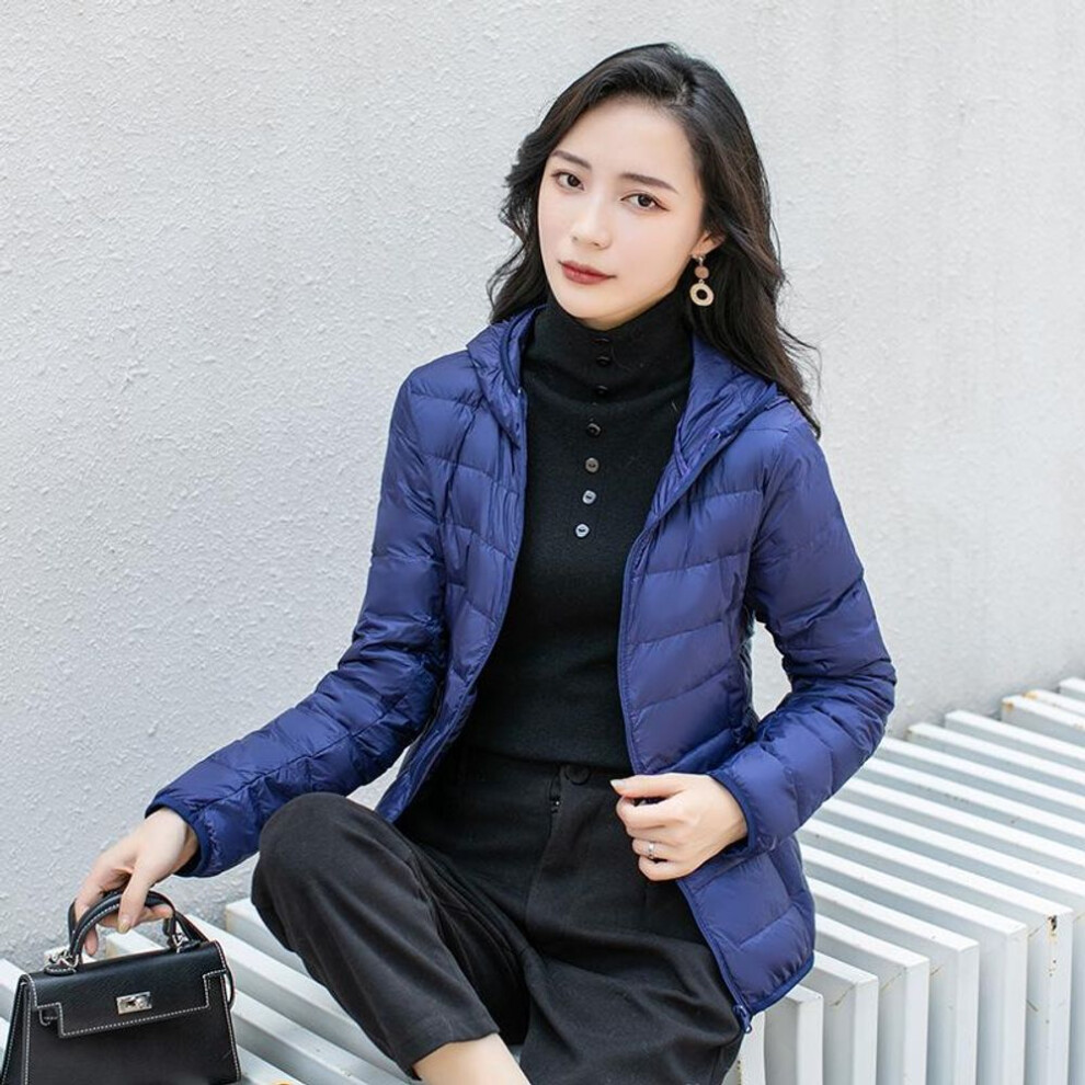 (navy, L) 2024 Women's Hooded Korean Style Short White Duck Down Jacket