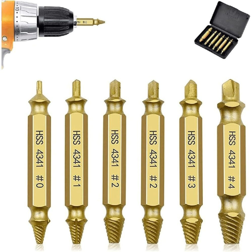 Gold Damaged Screw Extractor And Stripped Screw Extractor Set Easilyquickly Remove Common Sizes Of Damaged, Broken Or Stripped Screws – Set Of 6 Pcs