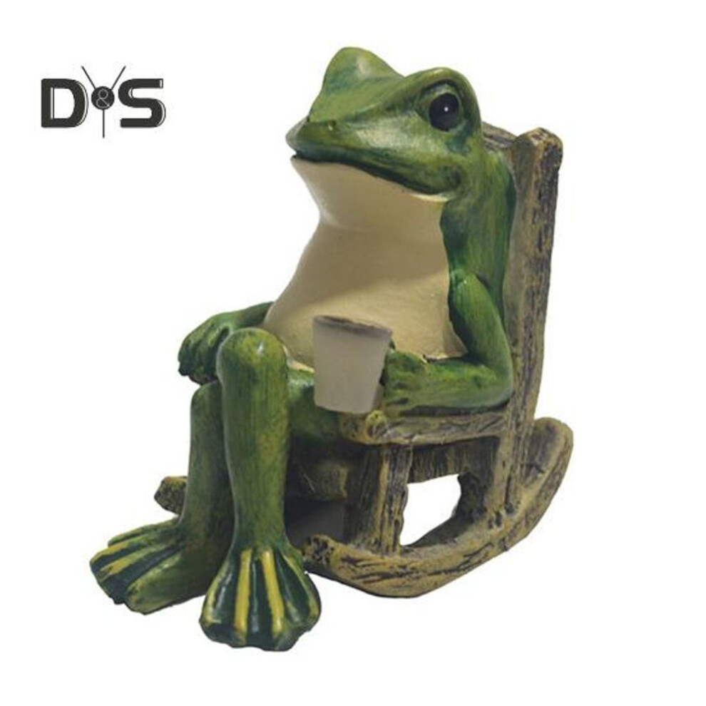 Solar Frog Night Light Waterproof Resin Rocking Chair Frog Figurine Solar Lights Garden Frog Statue Outdoor Decoration Light for Yard Patio Balcony