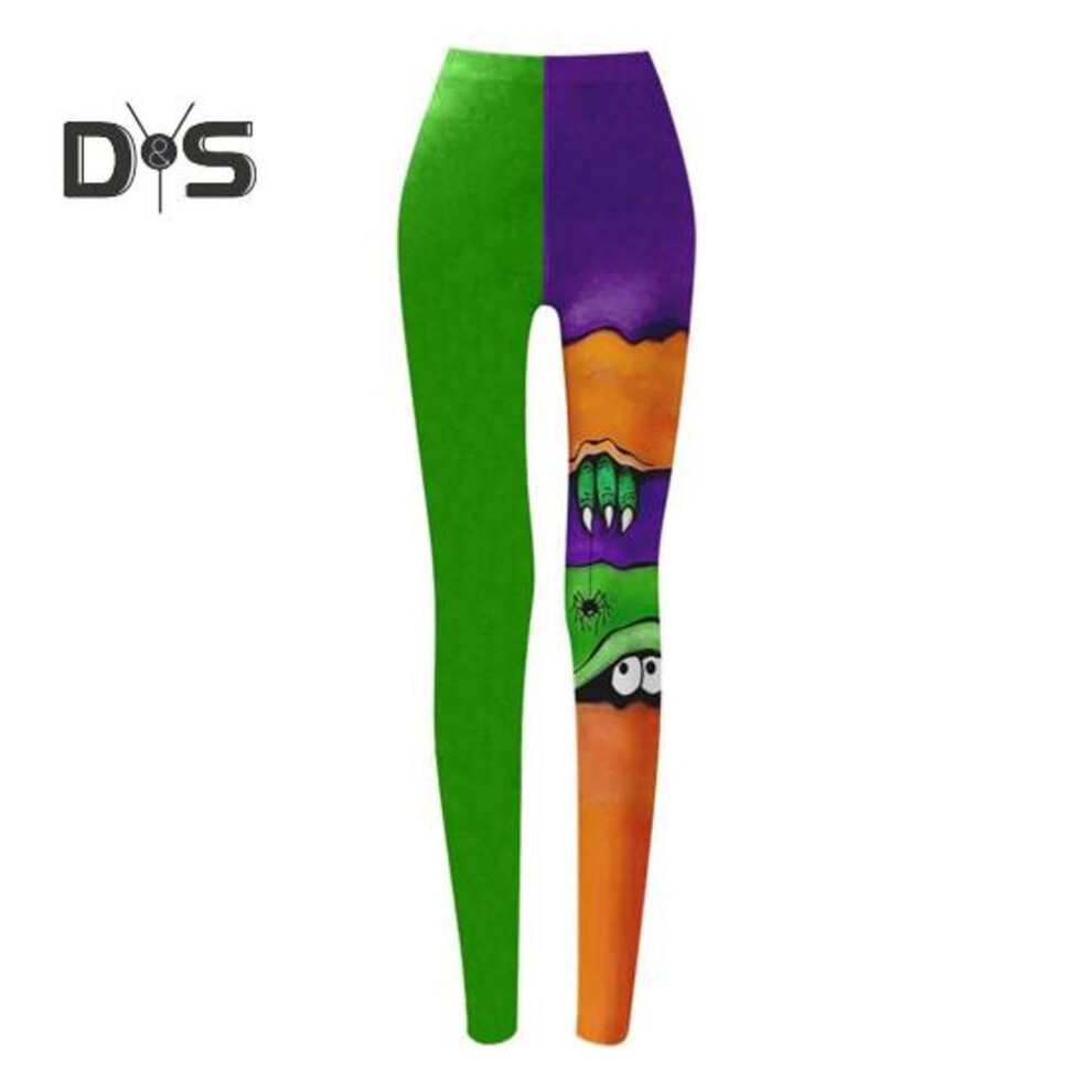 (as the picture, XL D) Halloween Leggings Mid-rise Elastic Waistband Skinny Fit Patchwork Color Bottoming Pants Girls Cosplay Outfit Tights