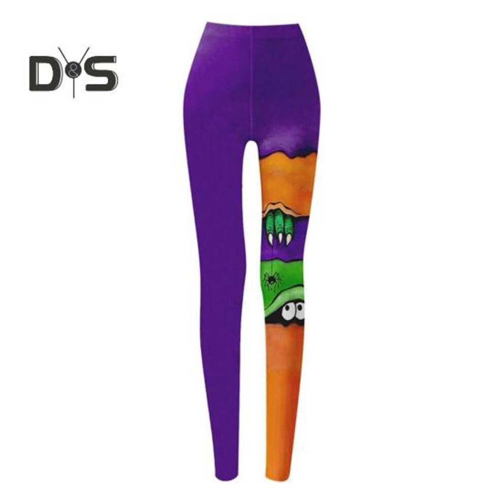 (as the picture, XXL C) Halloween Leggings Mid-rise Elastic Waistband Skinny Fit Patchwork Color Bottoming Pants Girls Cosplay Outfit Tights