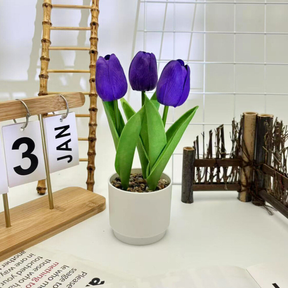 (Purple) Tulip Flower Green Plant Riverstones Bonsai For Photography And Office Decor-image-OPC-PH9D6HV-NEW