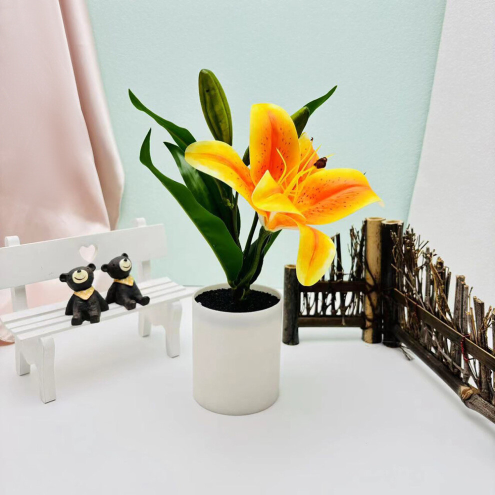 (Orange) Elegant Artificial Lily Green Potted Plant For Living Room Tabletop Decor-image-OPC-PH9D7FN-NEW