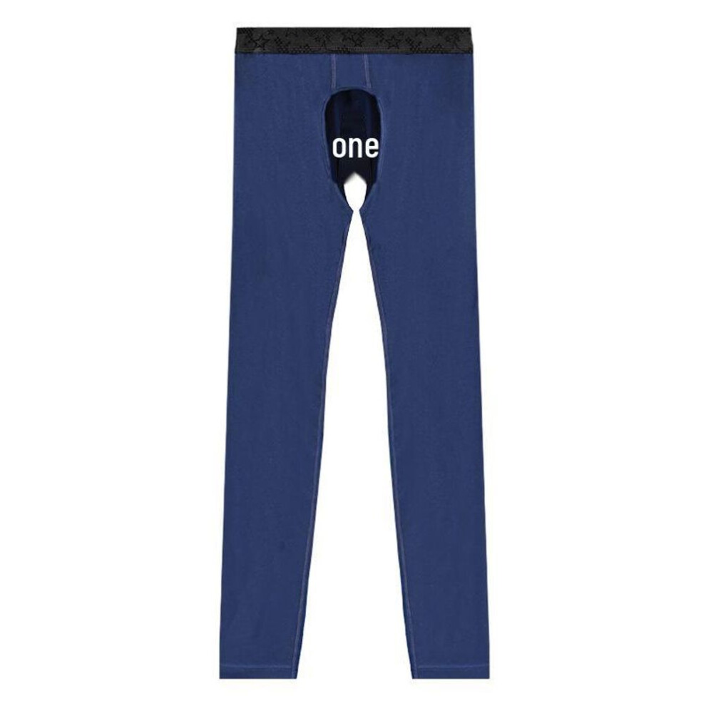 (sapphire, L) Men's Open Crotch Cotton Thermal Leggings for Middle-Aged & Elderly