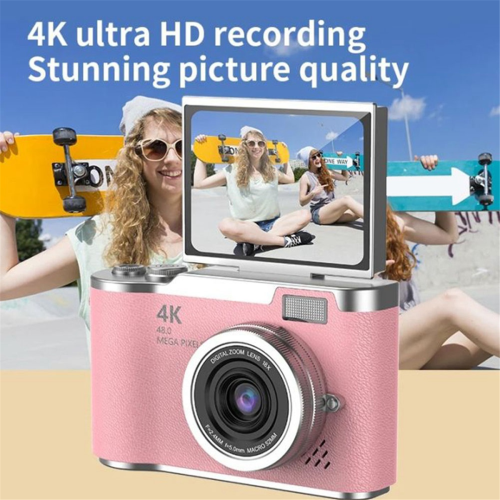 4K CCD 8X Digital Zoom Camera 180 Flip Screen Selfile Camera Pink 2