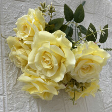 (Pale Yellow) Lifelike Bouquet Rose 7 Stems For Living Room Decorations Event And Wedding