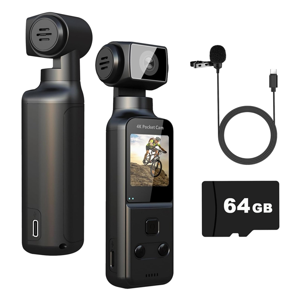 4K Body Camera with External Microphone, Pocket Digital Wifi Camera