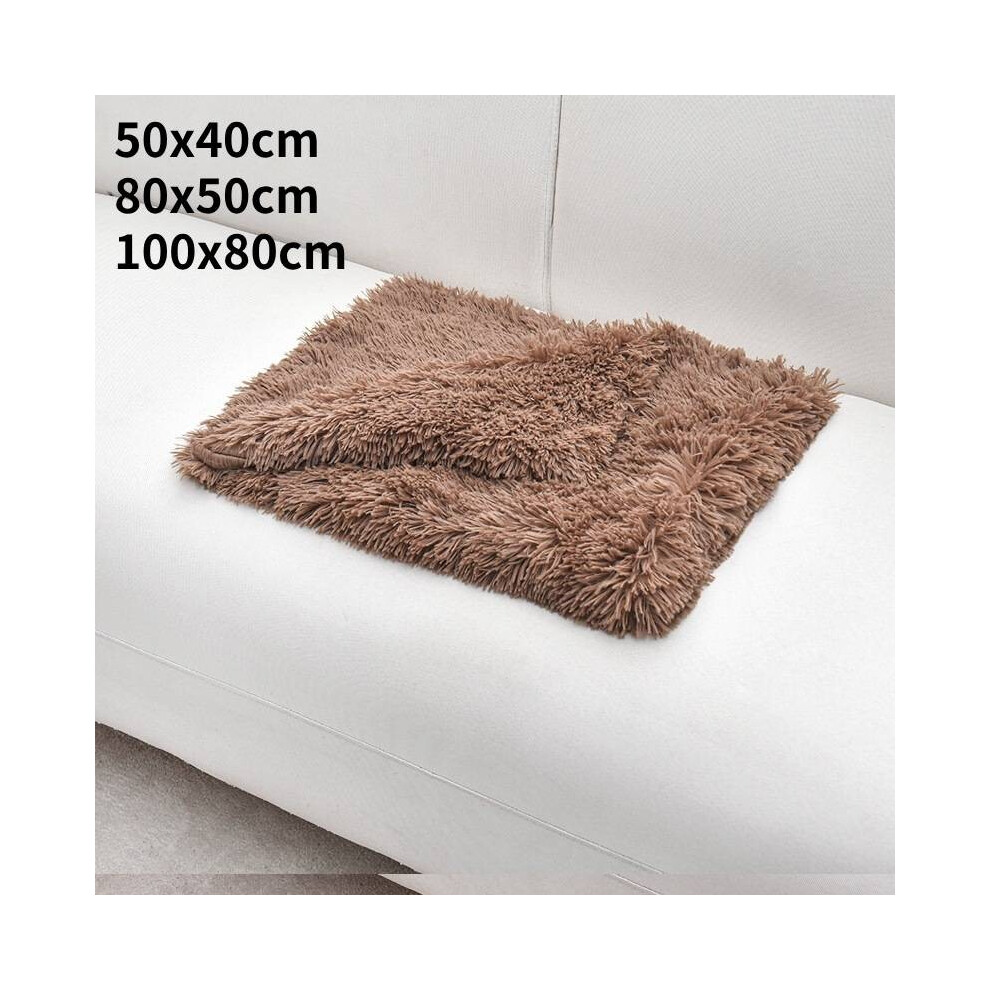 (Coffee, 80x50cm) Puppy Pet Dog Cat Plush Fabric Blanket Bed Soft Fluffy Warm Throw Sofa Pad Mat