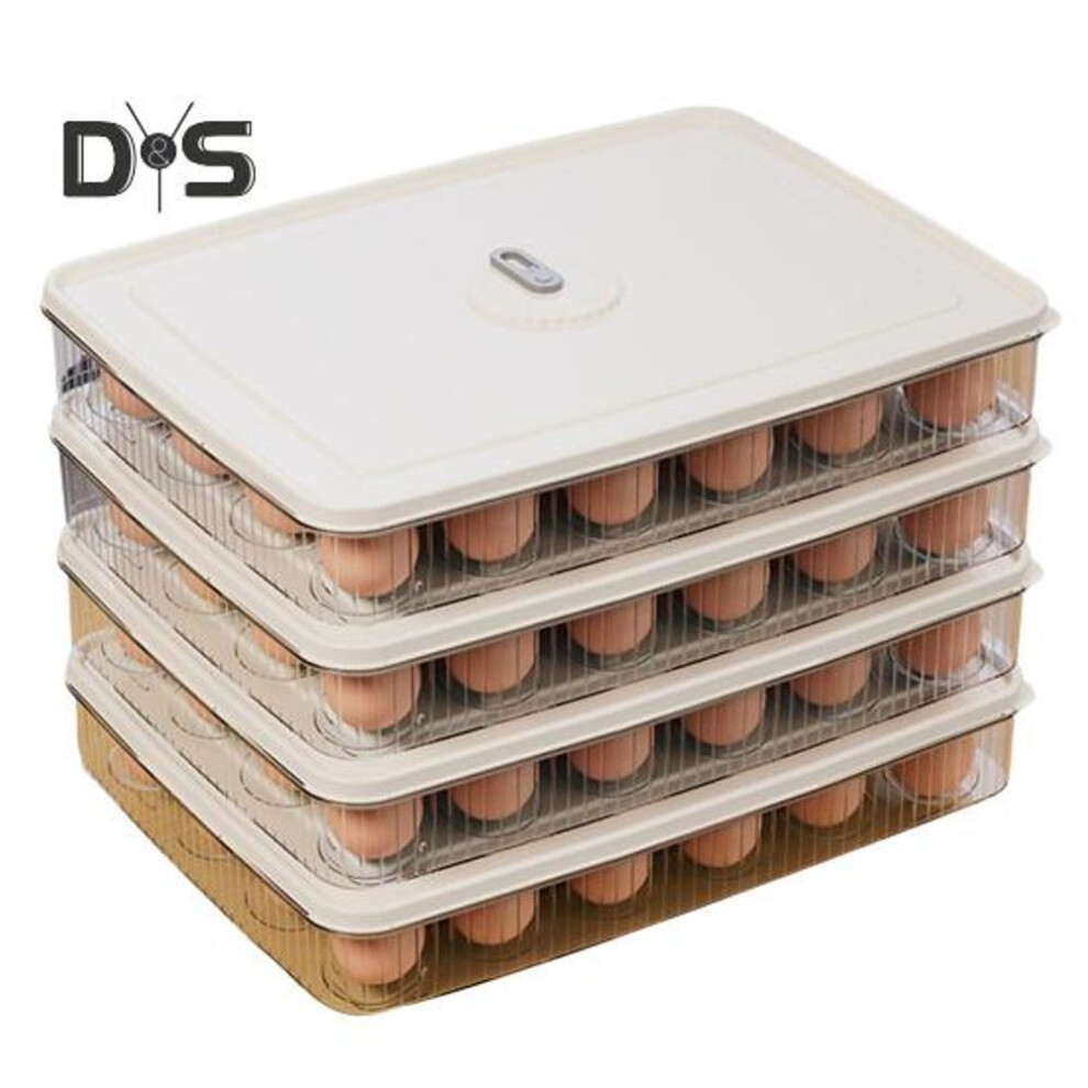 (beige) Egg Tray Storage Box Food Grade Bpa Free Large-capacity Transparent Design Stackable Refrigerator Egg Storage Box With Lid