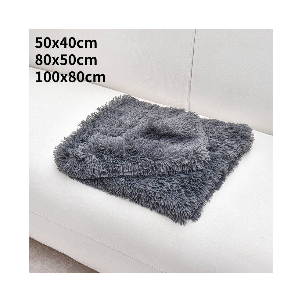 (Dark Gray, 50x40cm) Pet Dog Puppy Cat Plush Fabric Blanket Bed Soft Fluffy Warm Throw Sofa Mat Pad