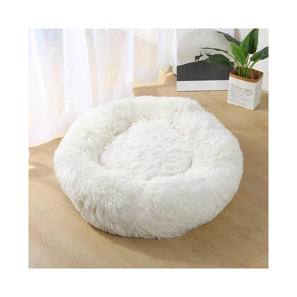 (, 40Cm/15.75In) Pet Cat Dog Calming Beds Nest Warm Fluffy Plush Comfy Soft Donut Mattress Pad White