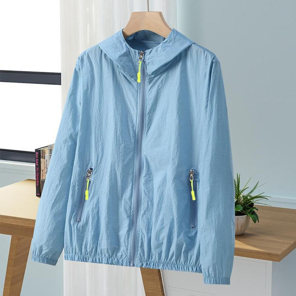 (blue, S) Summer Men Women Sun Jacket Waterproof Quick Dry Windbreaker Hooded Fishing Hunting Clothes Full Zipper Side Pockets Jacket